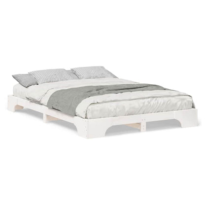 Gulv Seng Ramme Med Opbevaring Hvid Massivt Fyrretræ - Billede 4