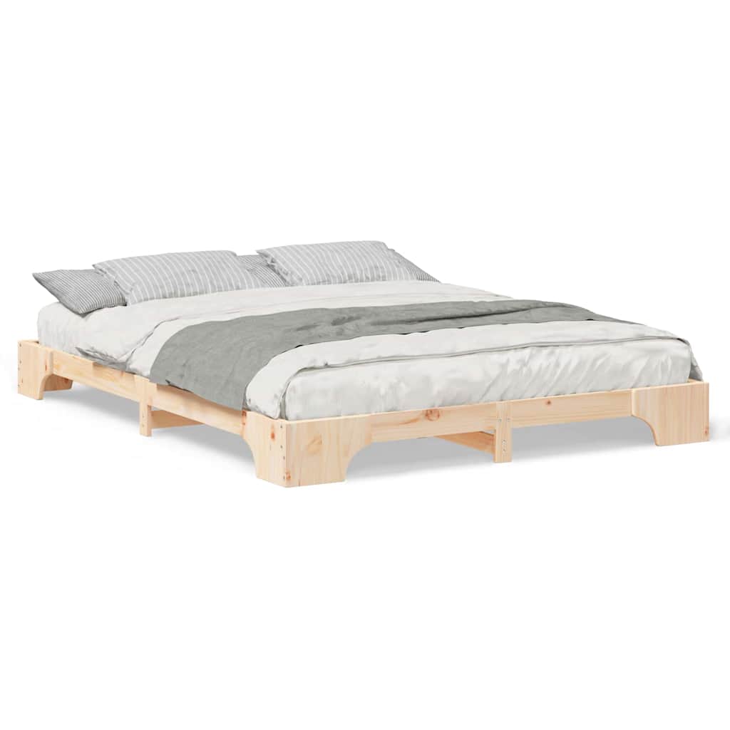 Gulv Seng Ramme Med Opbevaring Brun Massivt Fyrretræ - Billede 4