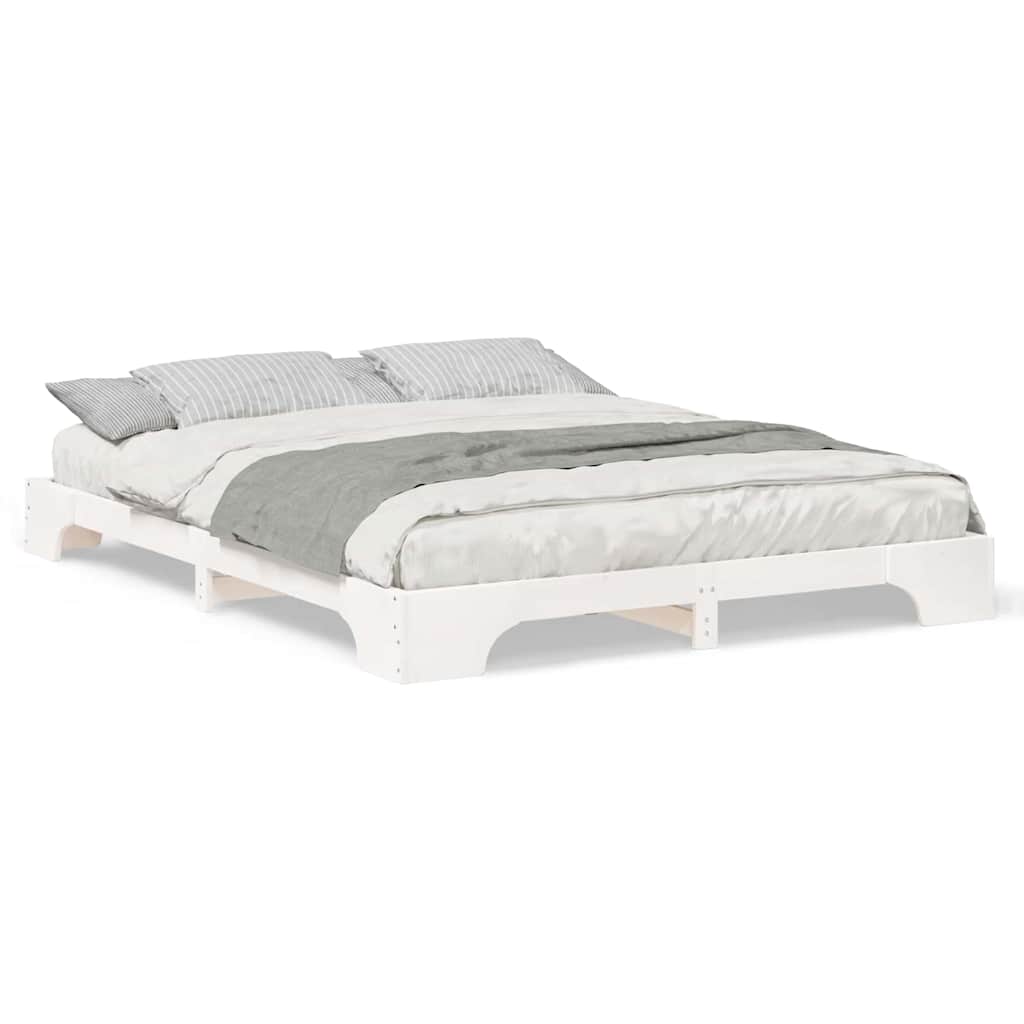 Gulv Seng Ramme Med Opbevaring Hvid Massivt Fyrretræ - Billede 4