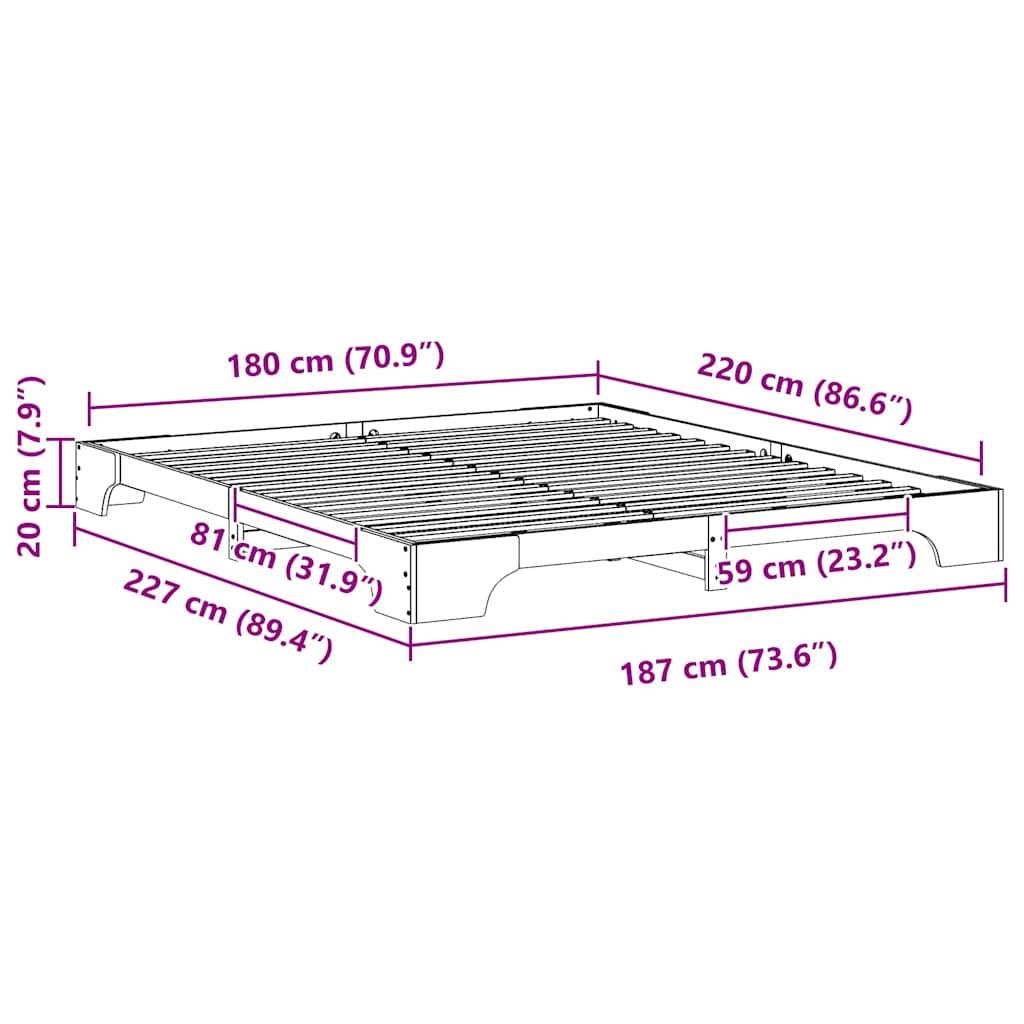 Gulv Seng Ramme Med Opbevaring Hvid Massivt Fyrretræ - Billede 10