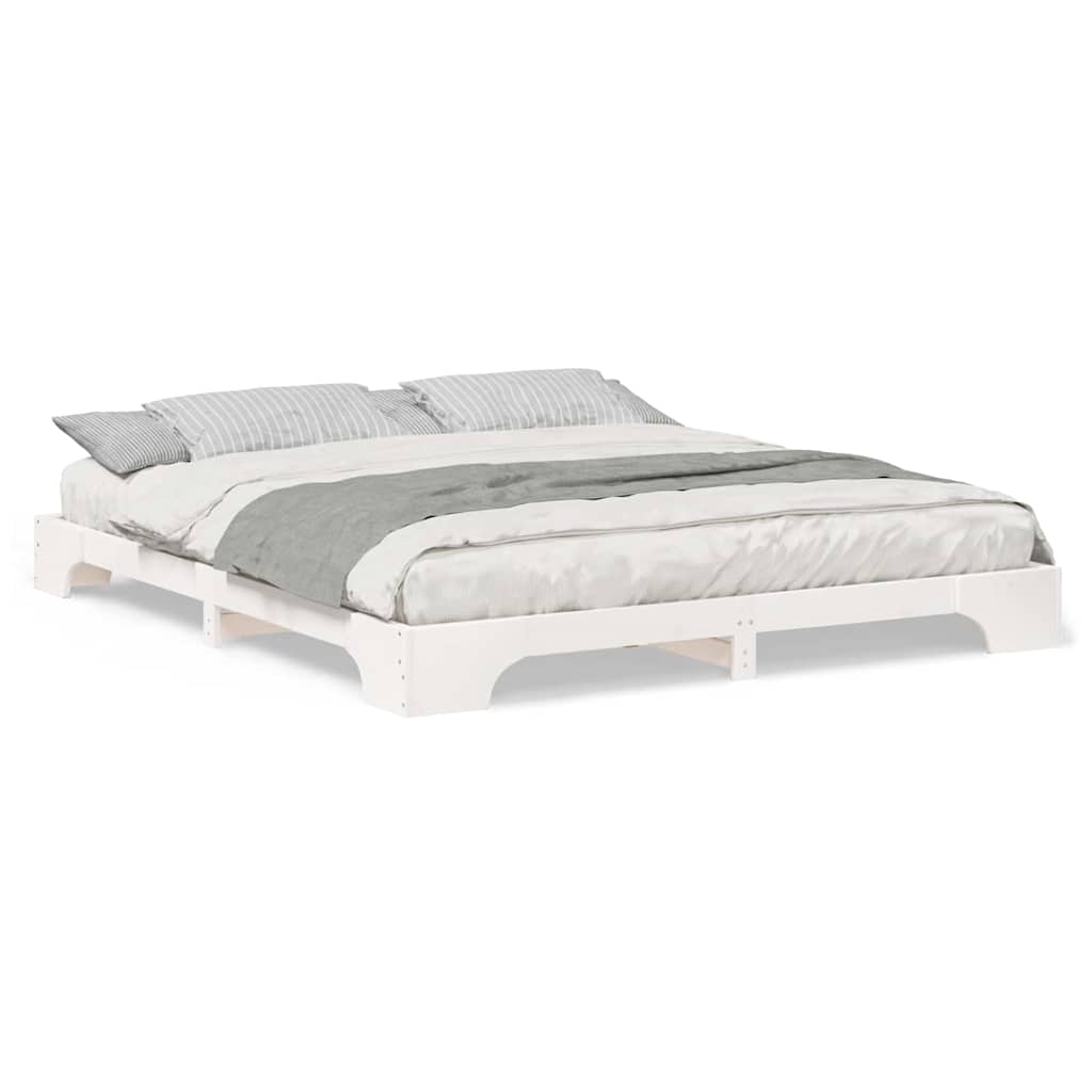 Gulv Seng Ramme Med Opbevaring Hvid Massivt Fyrretræ - Billede 4