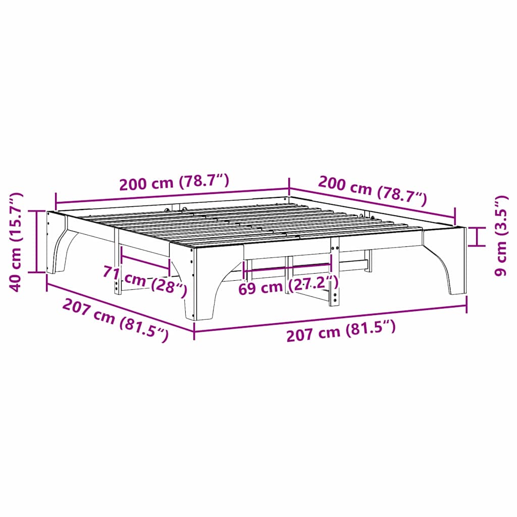 Gulv Seng Ramme Med Opbevaring Brun Massivt Fyrretræ - Billede 10