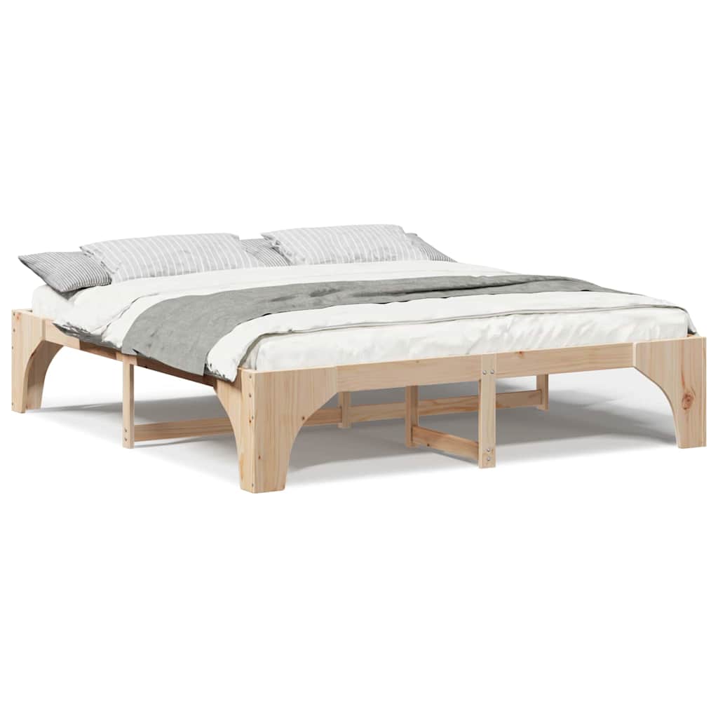 Gulv Seng Ramme Med Opbevaring Brun Massivt Fyrretræ - Billede 4