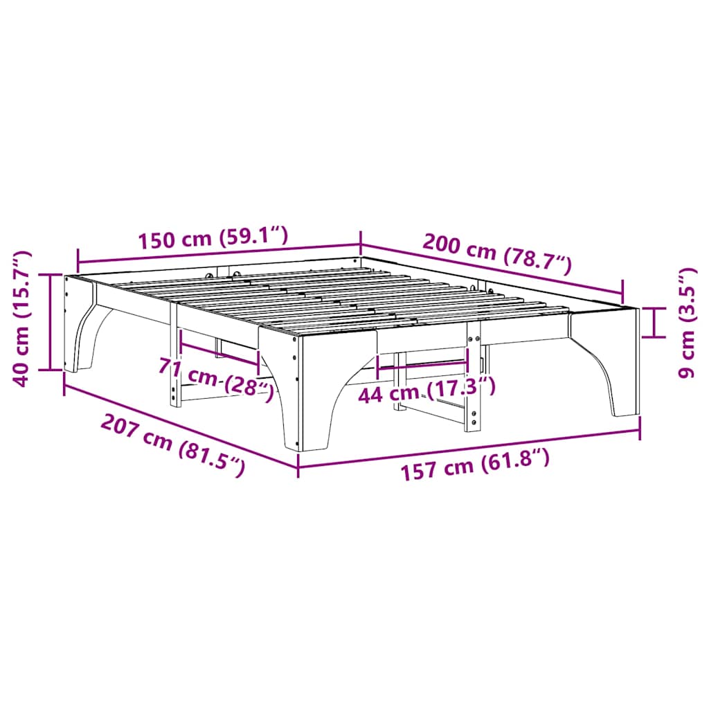Gulv Seng Ramme Med Opbevaring Brun Massivt Fyrretræ - Billede 10