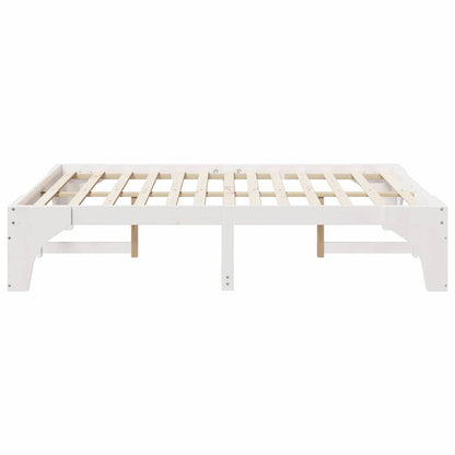 Gulv Seng Ramme Med Opbevaring Hvid Massivt Fyrretræ - Billede 7