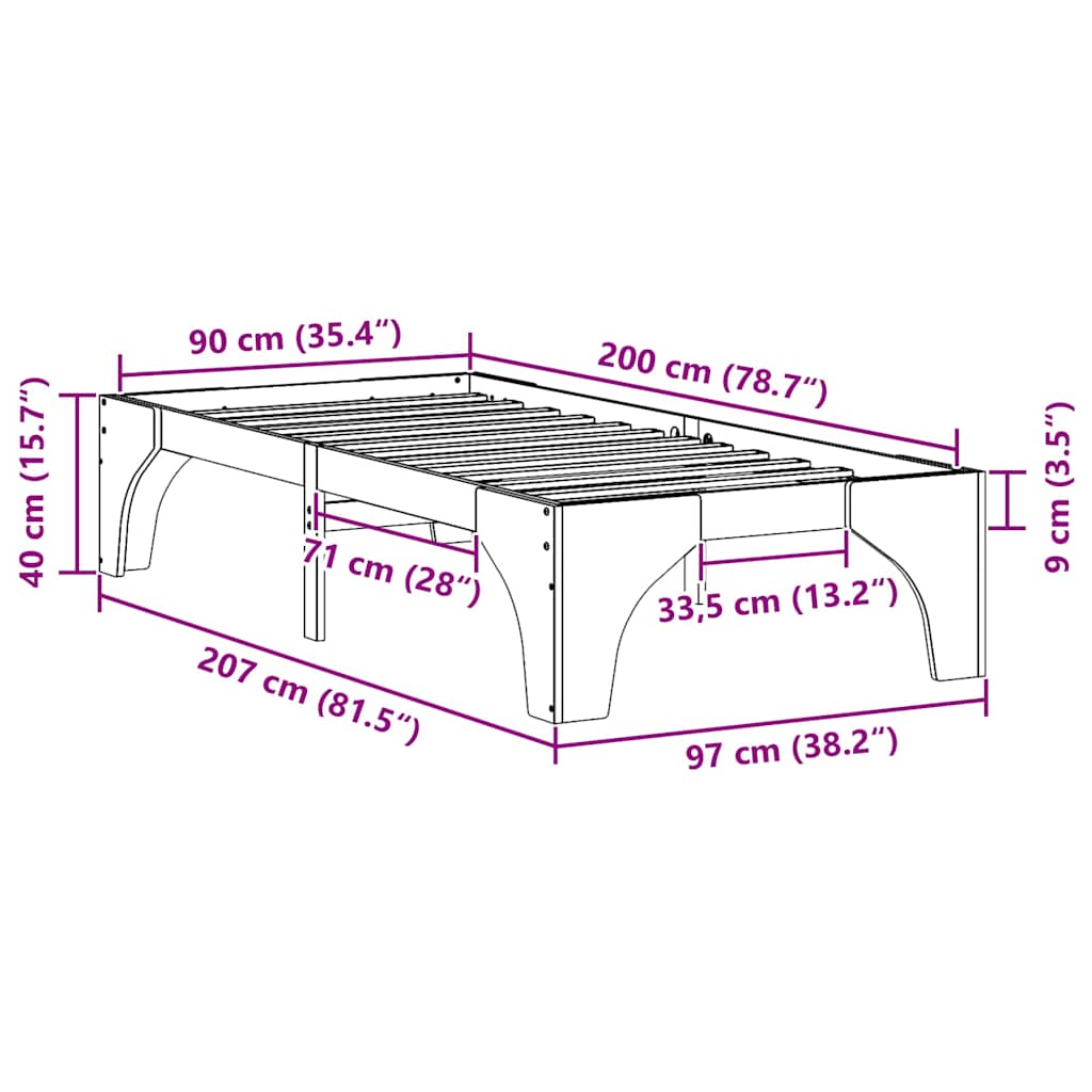Gulv Seng Ramme Med Opbevaring Hvid Massivt Fyrretræ - Billede 10