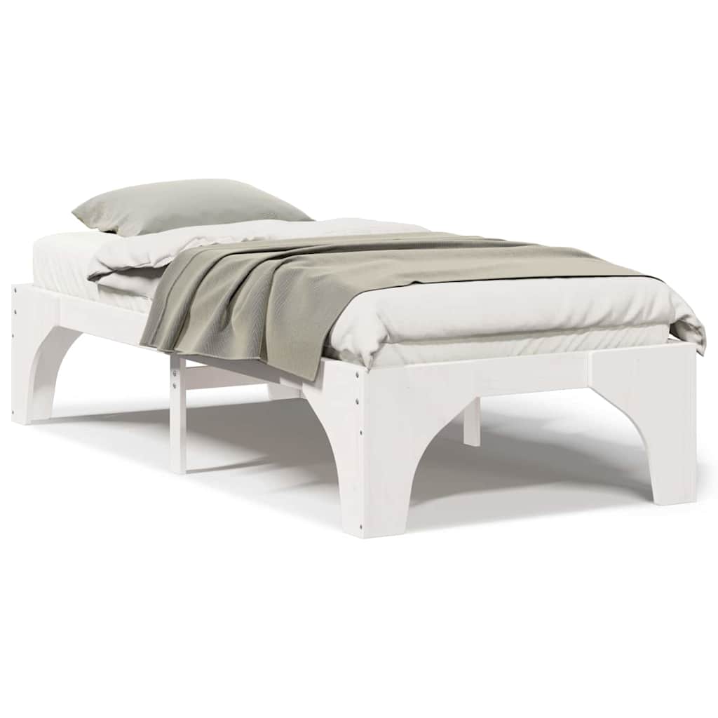 Gulv Seng Ramme Hvid Massivt Fyrretræ - Billede 4