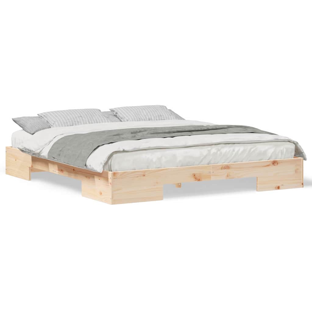 Gulv Seng Ramme Med Opbevaring Brun Massivt Fyrretræ - Billede 4