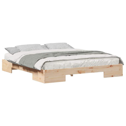 Gulv Seng Ramme Med Opbevaring Brun Massivt Fyrretræ - Billede 3