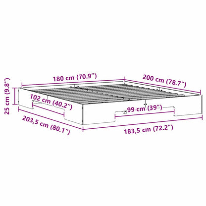 Gulv Seng Ramme Med Opbevaring Brun Massivt Fyrretræ - Billede 10