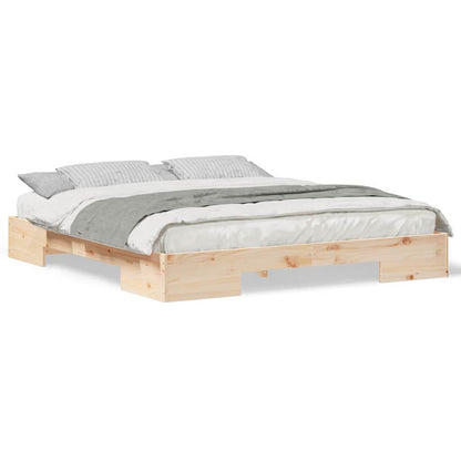 Gulv Seng Ramme Med Opbevaring Brun Massivt Fyrretræ - Billede 4