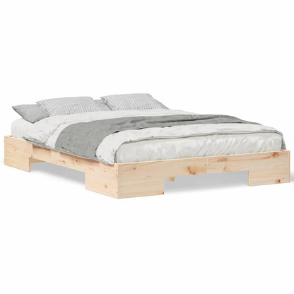 Gulv Seng Ramme Med Opbevaring Brun Massivt Fyrretræ - Billede 4