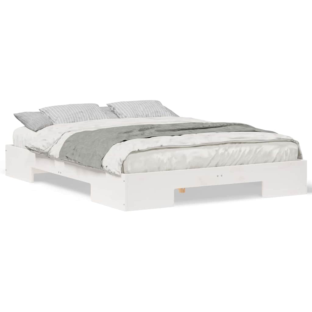 Gulv Seng Ramme Med Opbevaring Hvid Massivt Fyrretræ - Billede 4