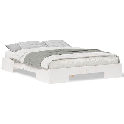 Gulv Seng Ramme Med Opbevaring Hvid Massivt Fyrretræ - Billede 4