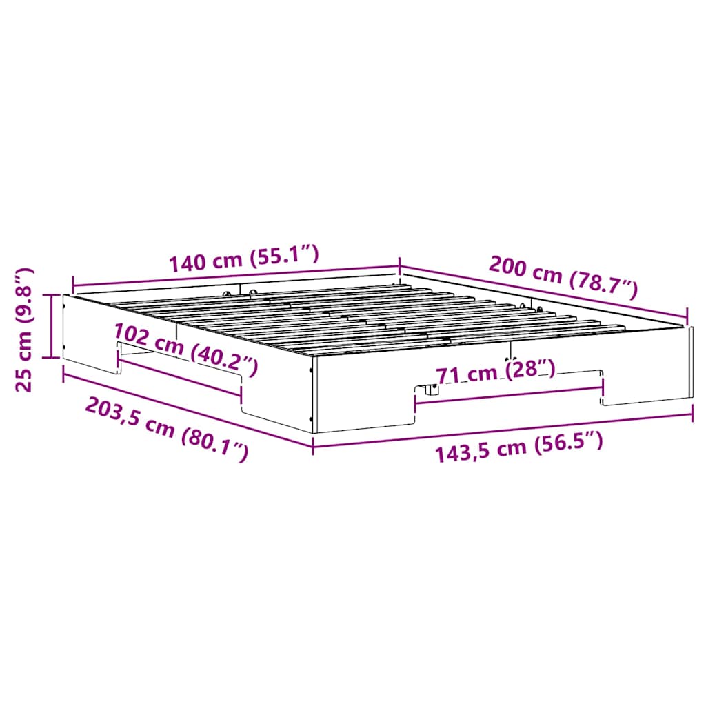 Gulv Seng Ramme Med Opbevaring Brun Massivt Fyrretræ - Billede 10