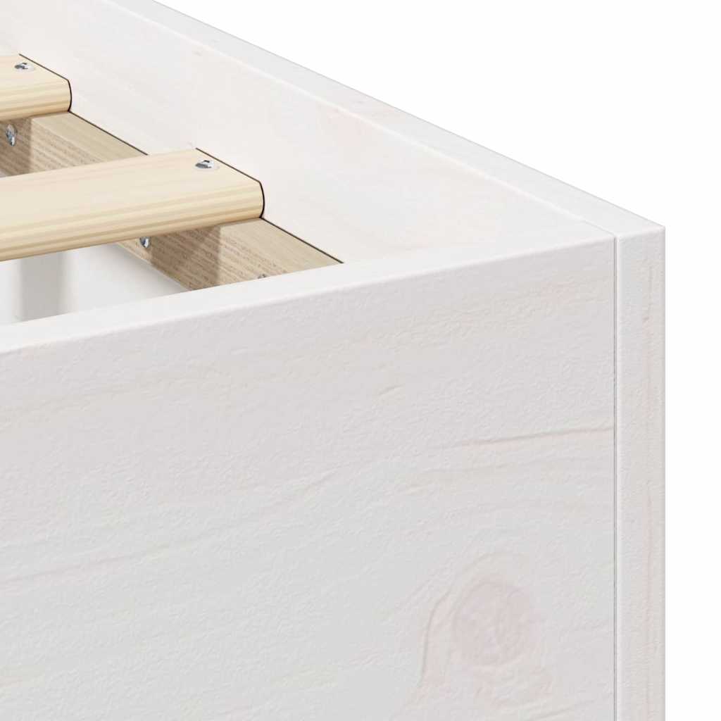 Gulv Seng Ramme Med Opbevaring Hvid Massivt Fyrretræ - Billede 9