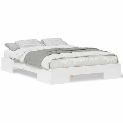 Gulv Seng Ramme Med Opbevaring Hvid Massivt Fyrretræ - Billede 4