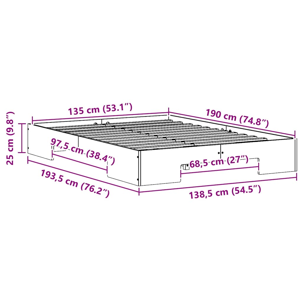 Gulv Seng Ramme Med Opbevaring Brun Massivt Fyrretræ - Billede 10
