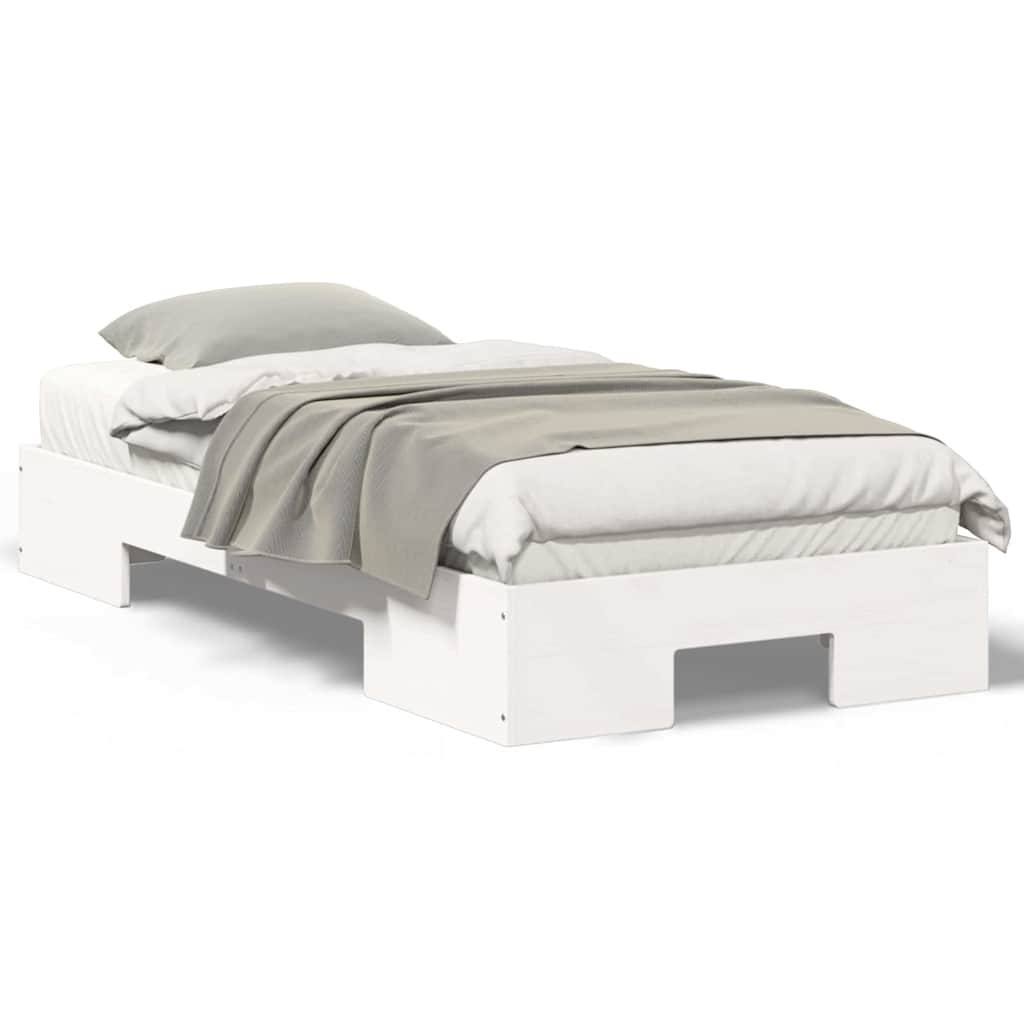 Gulv Seng Ramme Med Opbevaring Hvid Massivt Fyrretræ - Billede 4