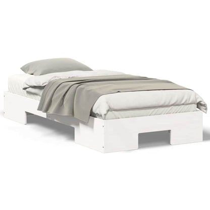 Gulv Seng Ramme Med Opbevaring Hvid Massivt Fyrretræ - Billede 4