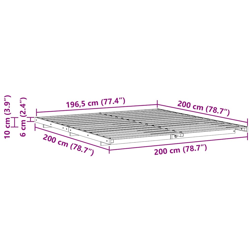Gulv Seng Ramme Brun 200 200 Cm Massivt Fyrretræ - Billede 10