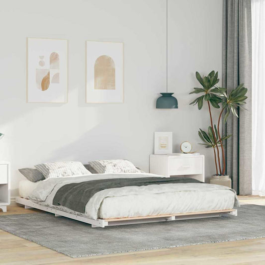 Gulv Seng Ramme Hvid 160 200 Cm Massivt Fyrretræ - Hovedbillede