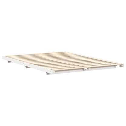 Gulv Seng Ramme Hvid 160 200 Cm Massivt Fyrretræ - Billede 2
