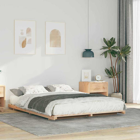 Gulv Seng Ramme Brun 150 200 Cm Massivt Fyrretræ - Hovedbillede