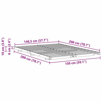 Gulv Seng Ramme Hvid 150 X 200 Cm Massivt Fyrretræ - Billede 10