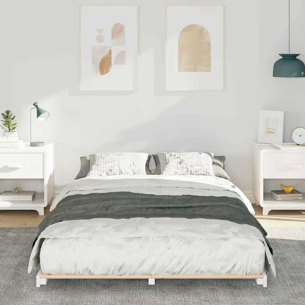 Gulv Seng Ramme Hvid 140 190 Cm Massivt Fyrretræ - Billede 5
