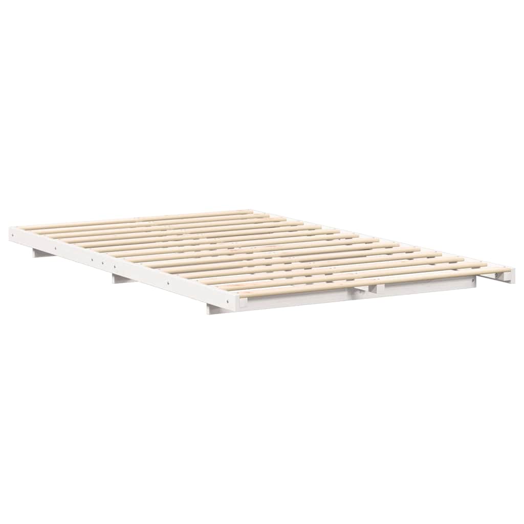 Gulv Seng Ramme Hvid 140 X 190 Cm Massivt Fyrretræ - Billede 2