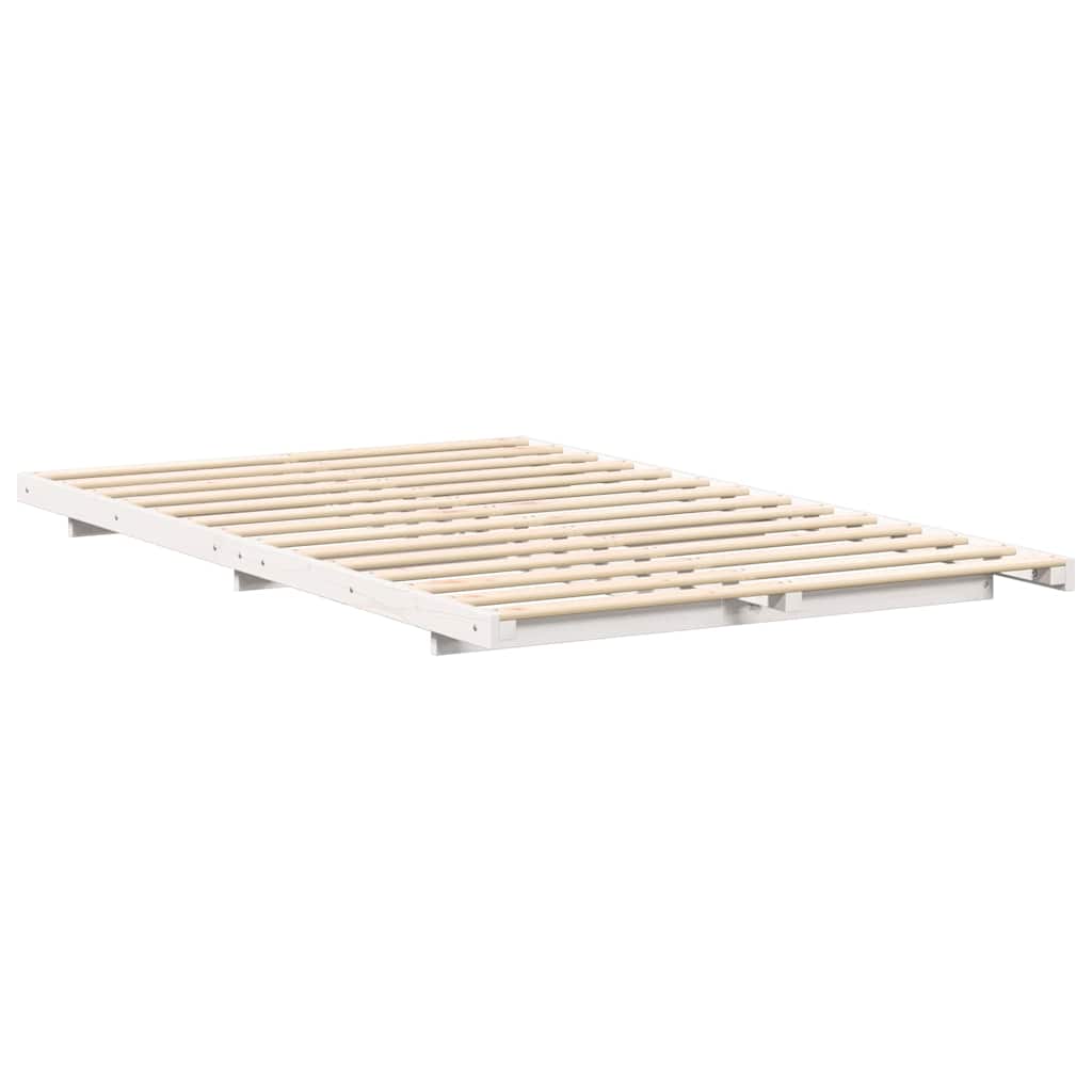 Gulv Seng Ramme Hvid 140 X 190 Cm Massivt Fyrretræ - Billede 8