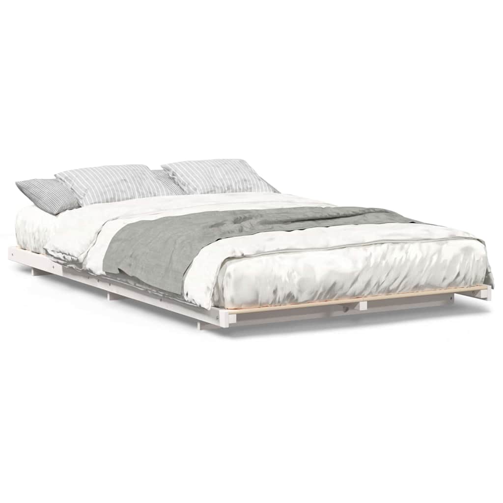 Gulv Seng Ramme Hvid 140 X 190 Cm Massivt Fyrretræ - Billede 4