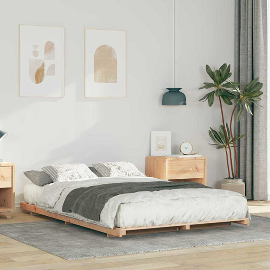 Gulv Seng Ramme Brun 135 190 Cm Massivt Fyrretræ - Hovedbillede
