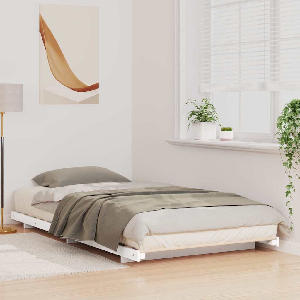 Gulv Seng Ramme Hvid 90 200 Cm Massivt Fyrretræ - Billede 5