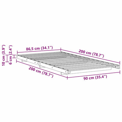 Gulv Seng Ramme Hvid 90 200 Cm Massivt Fyrretræ - Billede 10