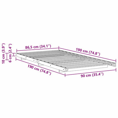 Gulv Seng Ramme Hvid 90 X 190 Cm Massivt Fyrretræ - Billede 10