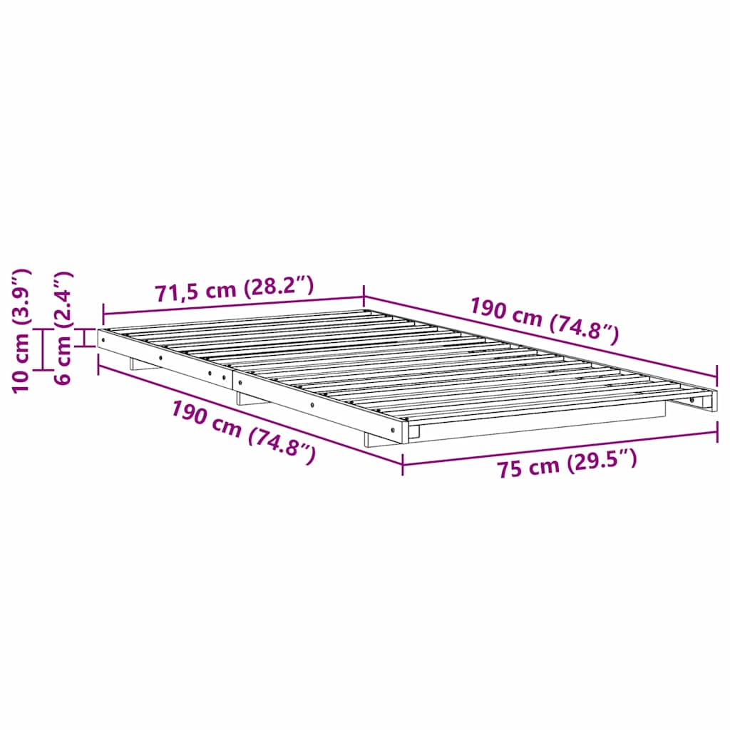 Gulv Seng Ramme Brun 75 190 Cm Massivt Fyrretræ - Billede 10