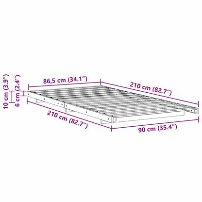 Gulv Seng Ramme Hvid 90 X 210 Cm Massivt Fyrretræ - Billede 10
