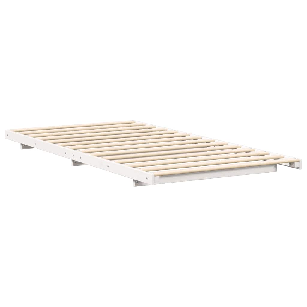 Gulv Seng Ramme Hvid 100 X 210 Cm Massivt Fyrretræ - Billede 8