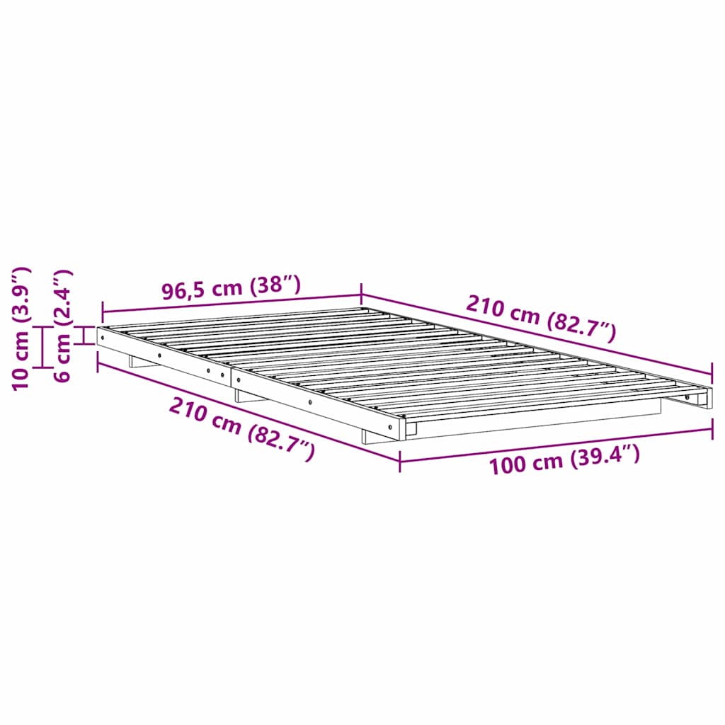 Gulv Seng Ramme Hvid 100 X 210 Cm Massivt Fyrretræ - Billede 10