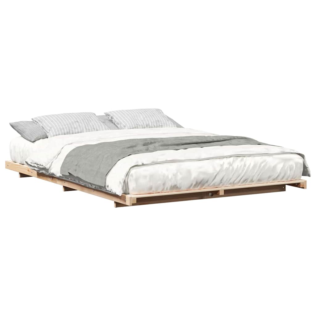 Gulv Seng Ramme Brun 140 X 210 Cm Massivt Fyrretræ - Billede 3