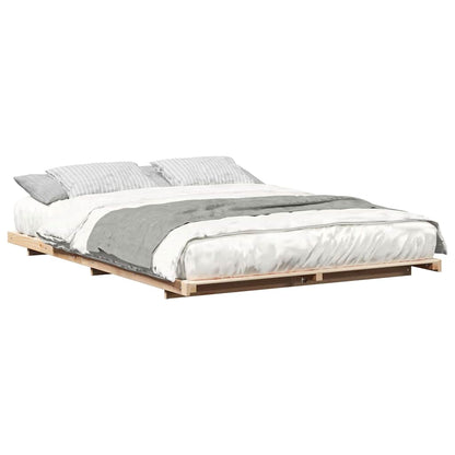 Gulv Seng Ramme Brun 140 X 210 Cm Massivt Fyrretræ - Billede 3