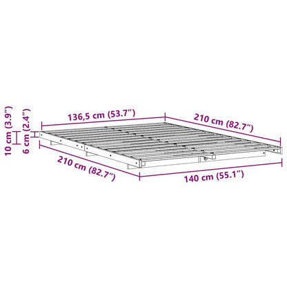 Gulv Seng Ramme Brun 140 X 210 Cm Massivt Fyrretræ - Billede 10