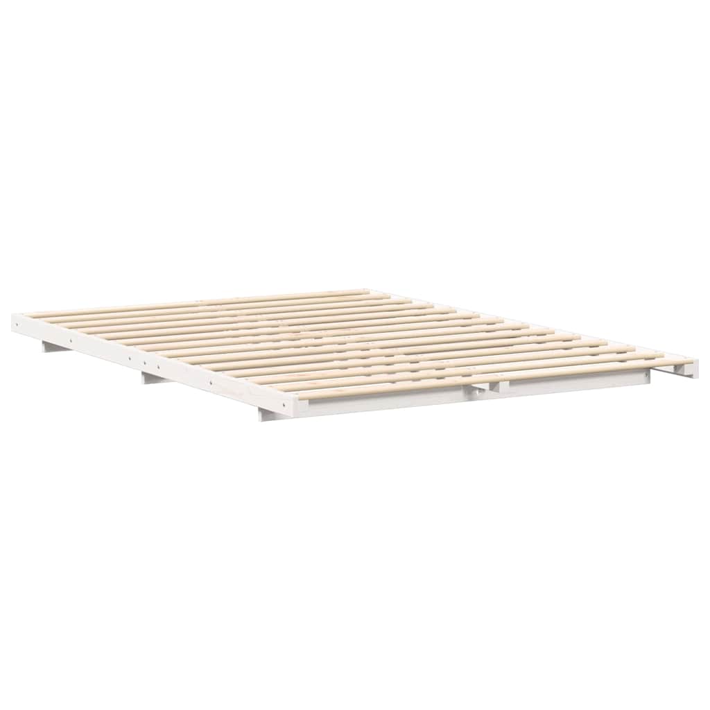 Gulv Seng Ramme Hvid 160 X 210 Cm Massivt Fyrretræ - Billede 8