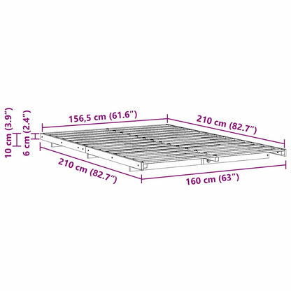 Gulv Seng Ramme Hvid 160 210 Cm Massivt Fyrretræ - Billede 10