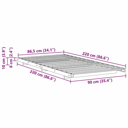 Gulv Seng Ramme Brun 90 X 220 Cm Massivt Fyrretræ - Billede 10