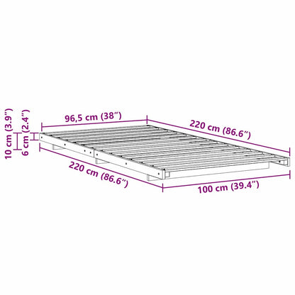 Gulv Seng Ramme Brun 100 220 Cm Massivt Fyrretræ - Billede 10