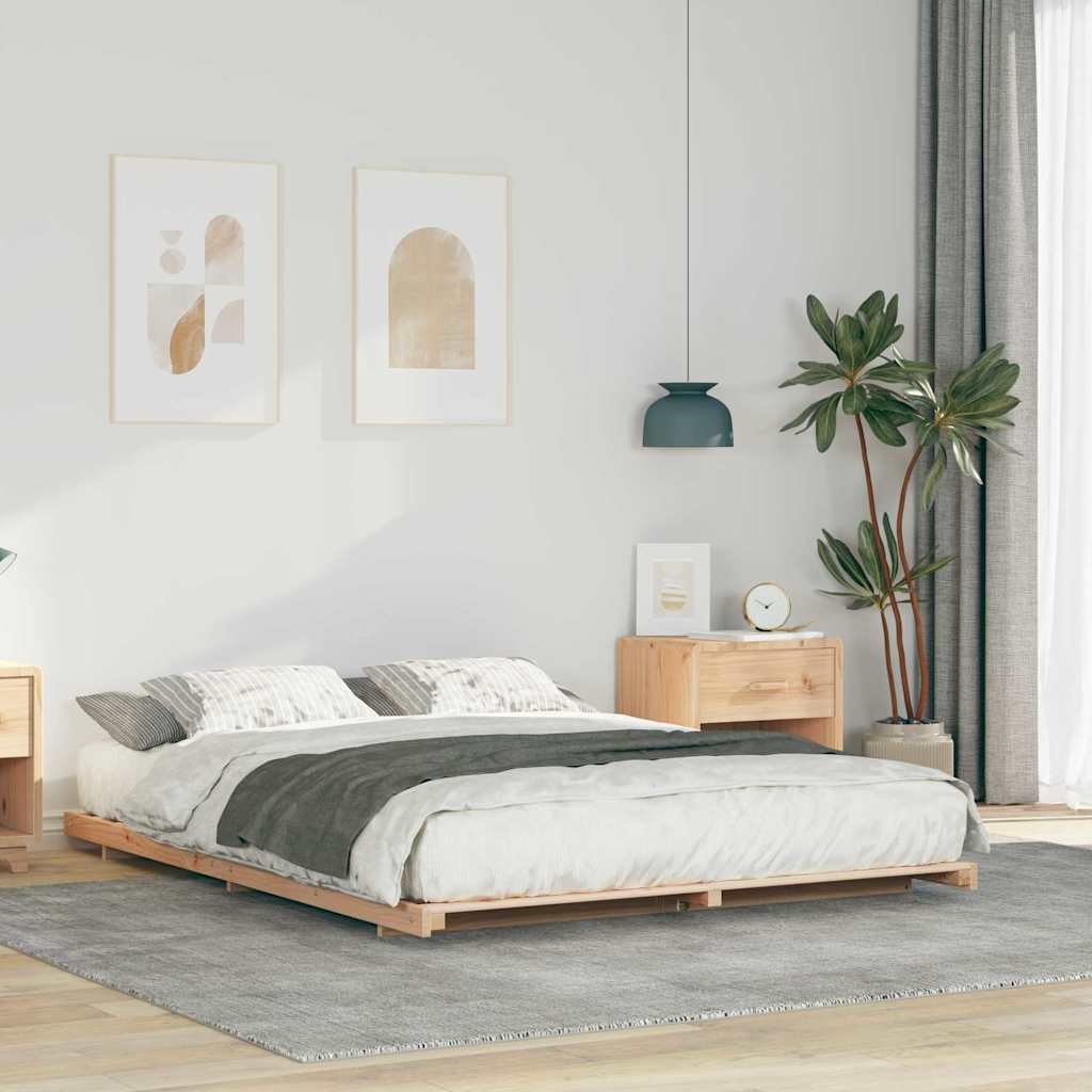 Gulv Seng Ramme Brun 140 220 Cm Massivt Fyrretræ - Hovedbillede