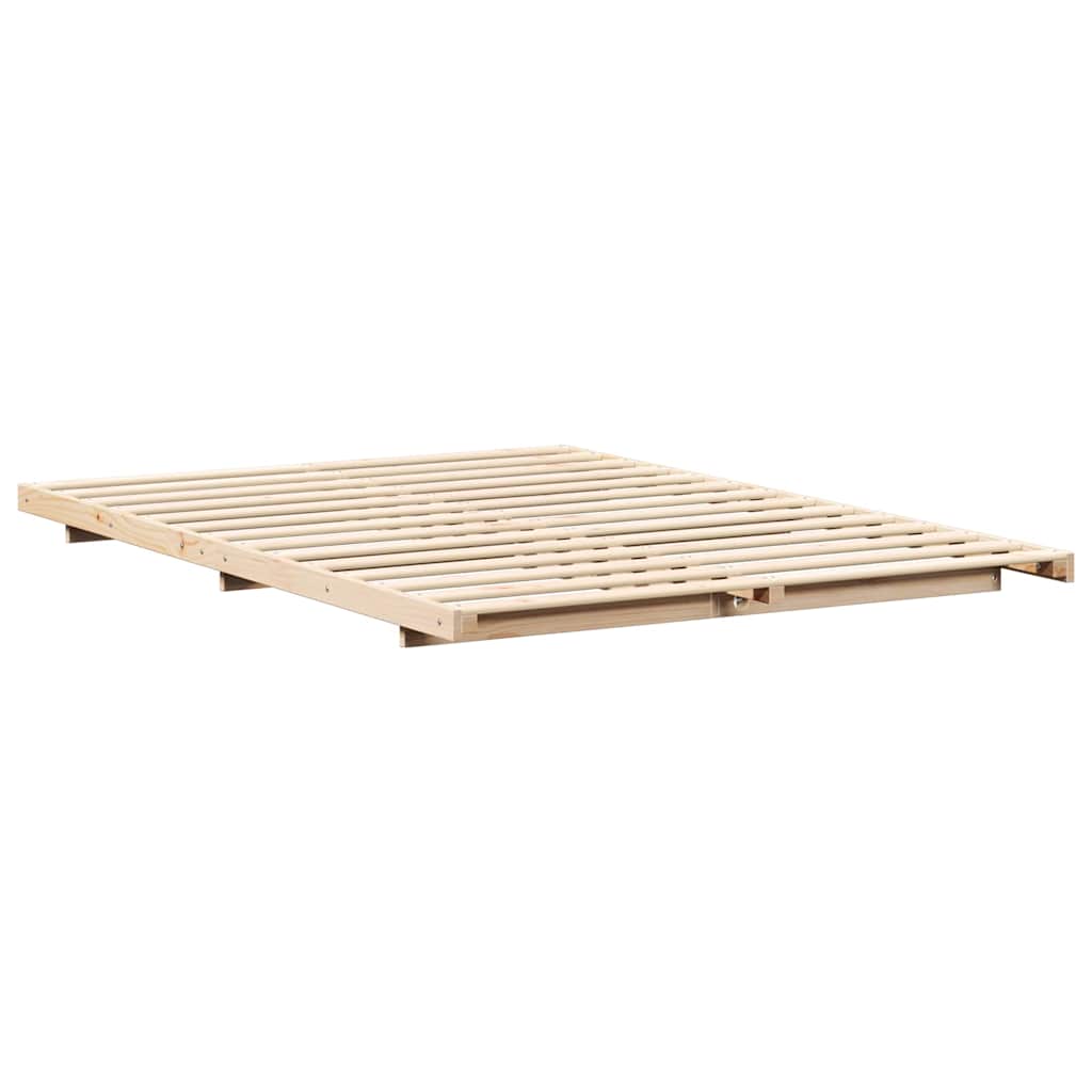 Gulv Seng Ramme Brun 140 220 Cm Massivt Fyrretræ - Billede 2